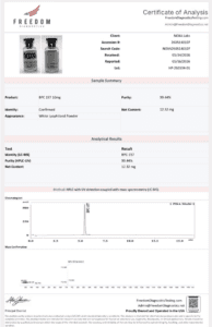 BPC-157 Noxa Labs supplement bottle with white lyophilized powder, high purity, for laboratory analysis.