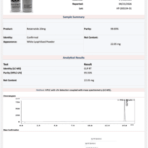 Retardutide 20mg - Noxa Labs, White Lympholated Powder, 99.93% Purity.