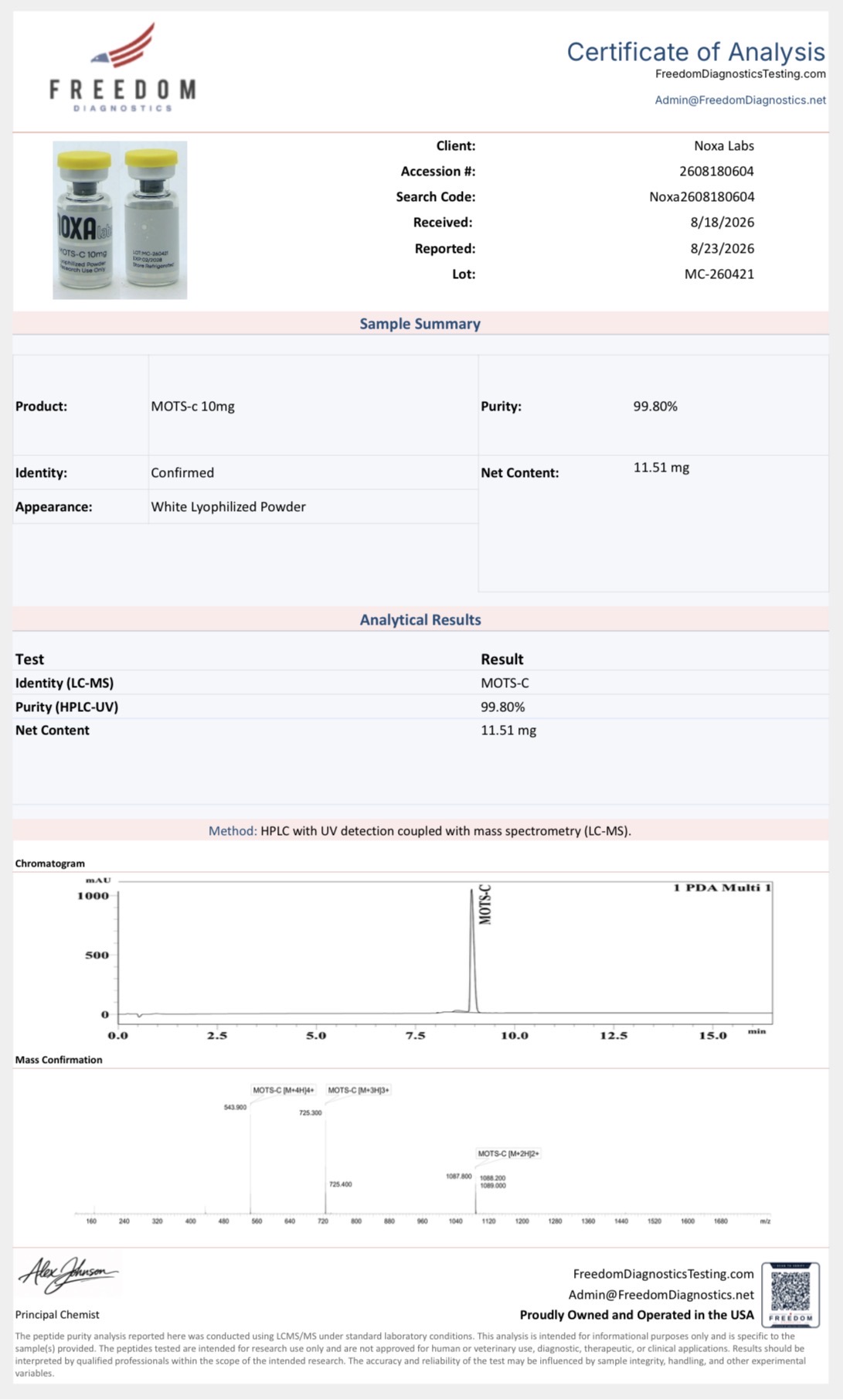 Certificate preview, Freedom Diagnostics